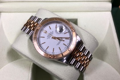 Modern Rolex 16263 Datejust Steel & Gold with Engine Turned Bezel 