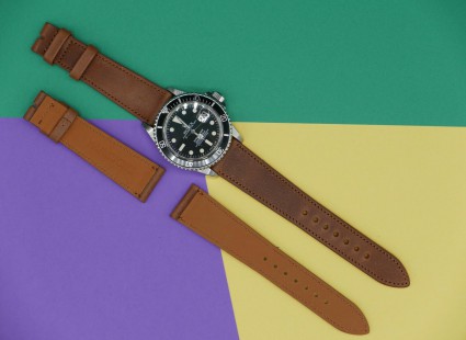 																															20mm Brown French Calfskin Strap leather Strap 															