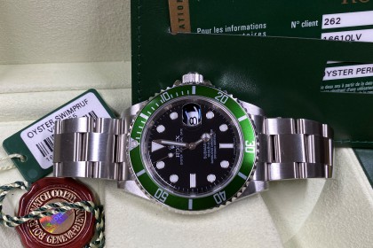 Modern Rolex 16610LV 'Kermit' Anniversary Sunmariner V Serial Full Set