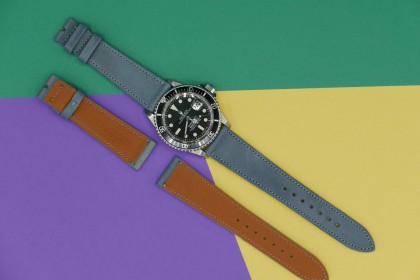 Straps 20mm Grey/Light blue French Calfskin Strap leather Strap.  